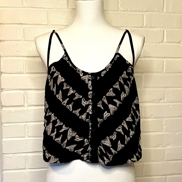 RVCA Black & White Shark Tooth Tank Top Women’s Size Medium Beach Lover Travel - Picture 1 of 12
